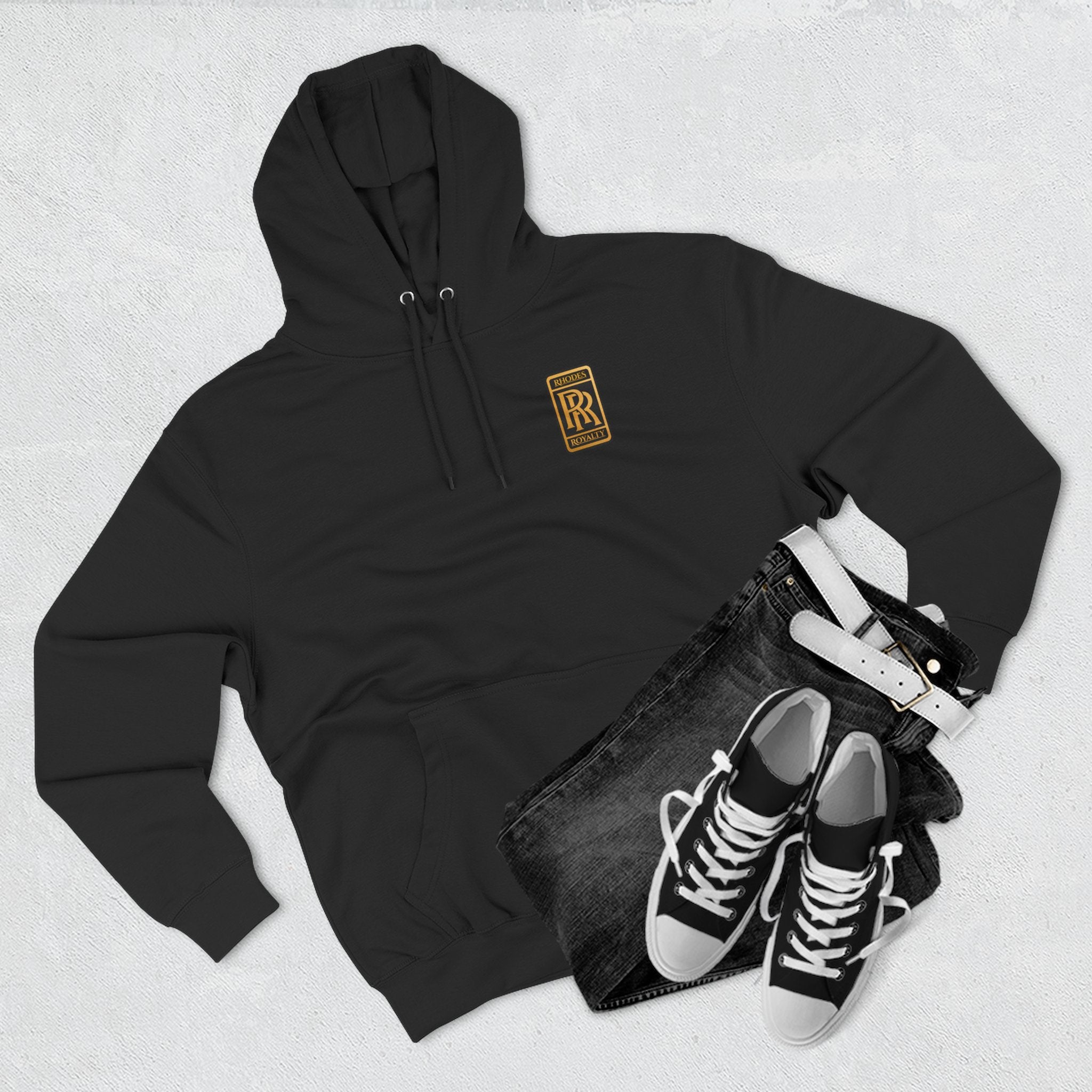 Rhodes Royalty RR Patch Hoodie — Three-Panel Fleece Hooded Sweatshirt