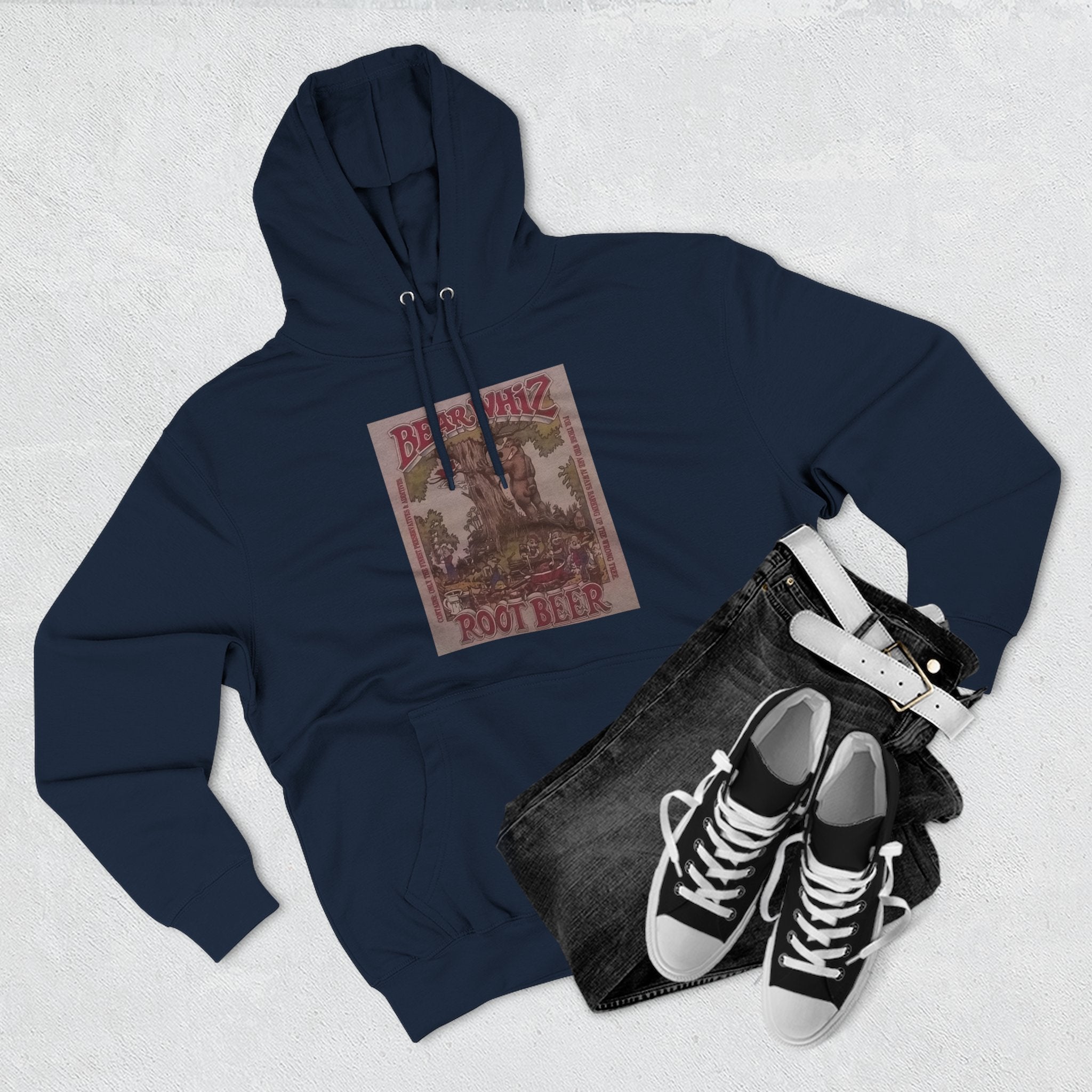 Bear Whiz Beer RootBeer  Vintage Label Hoodie — Retro Beverage Graphic Fleece Pullover