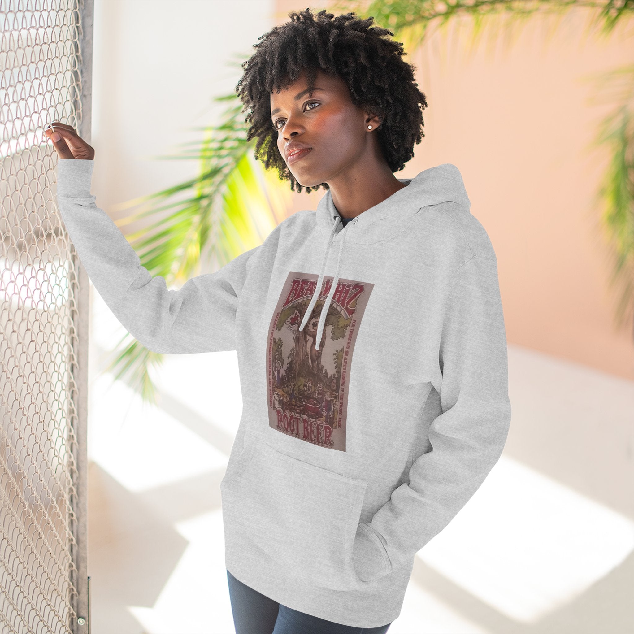 Bear Whiz Beer RootBeer  Vintage Label Hoodie — Retro Beverage Graphic Fleece Pullover