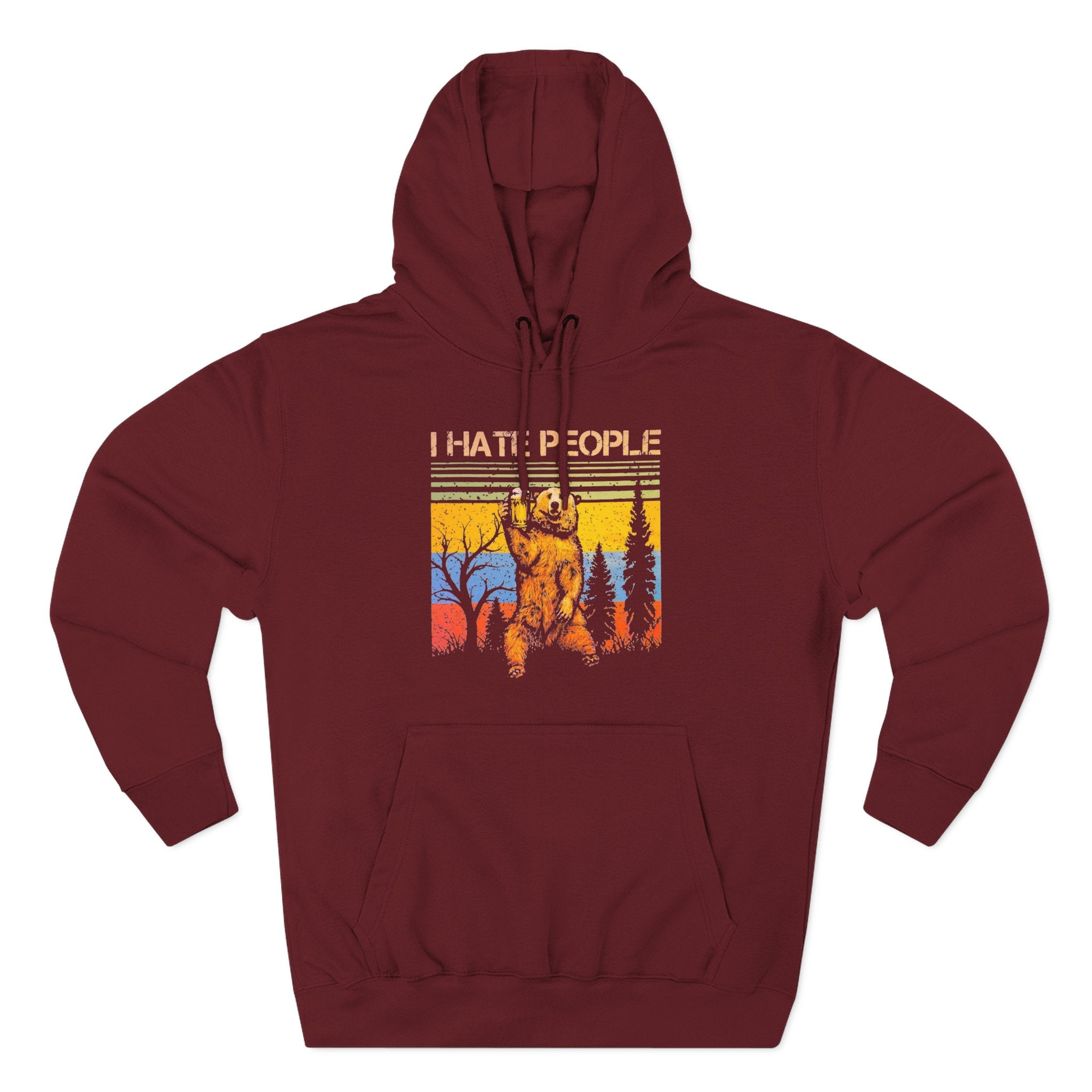 I Hate People Beer Bear Hoodie - comedy fun Retro Sunset Nature Graphic Pullover