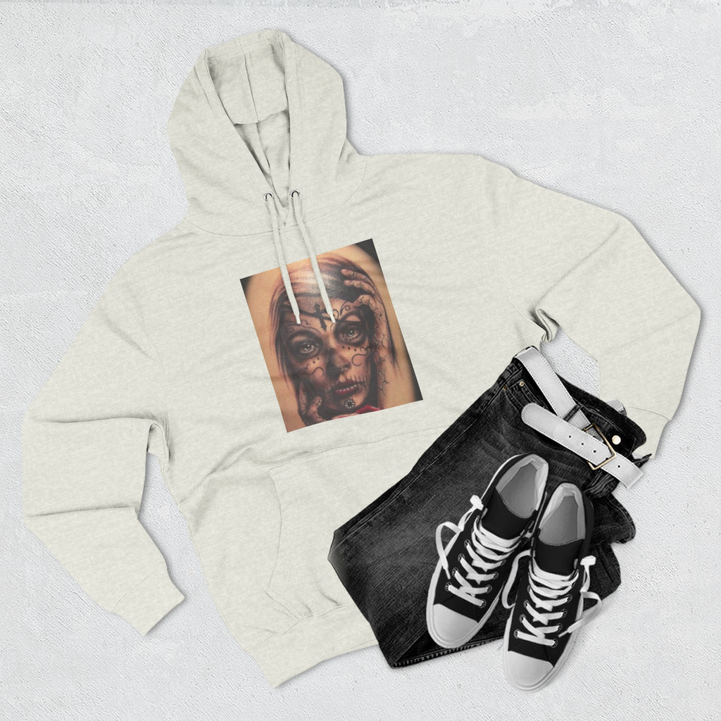 Girl Friends of the Dead Hoodie — Surreal Face Art Three-Panel Graphic Hoodie