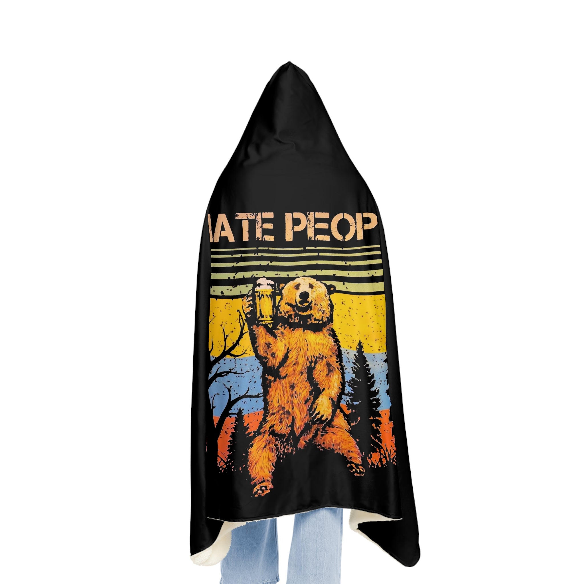i Hate People  snuggie Hooded Blanket — Vintage 'I Hate People' Bear Cozy Throw for Outdoorsy Antisocials