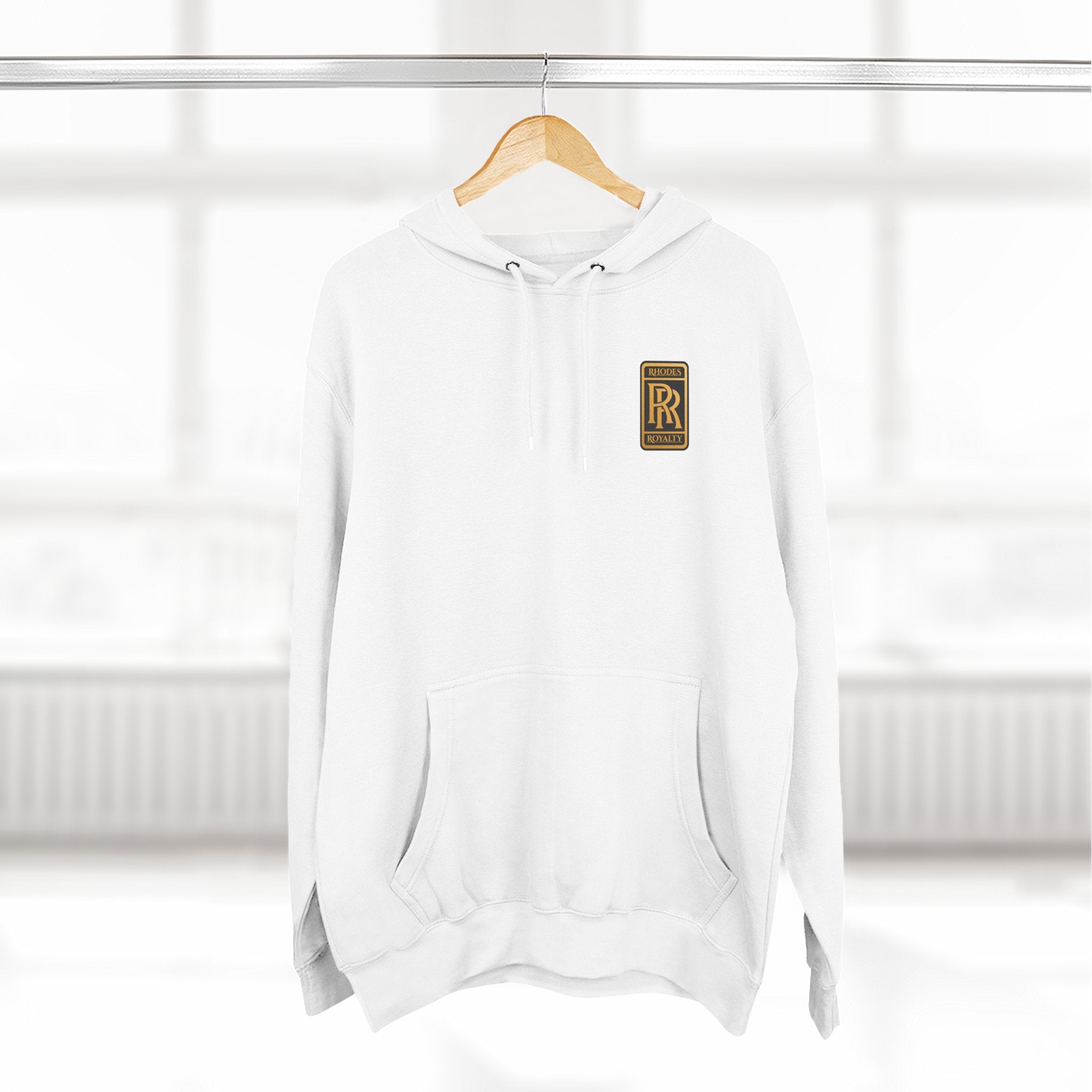 Rhodes Royalty RR Patch Hoodie — Three-Panel Fleece Hooded Sweatshirt
