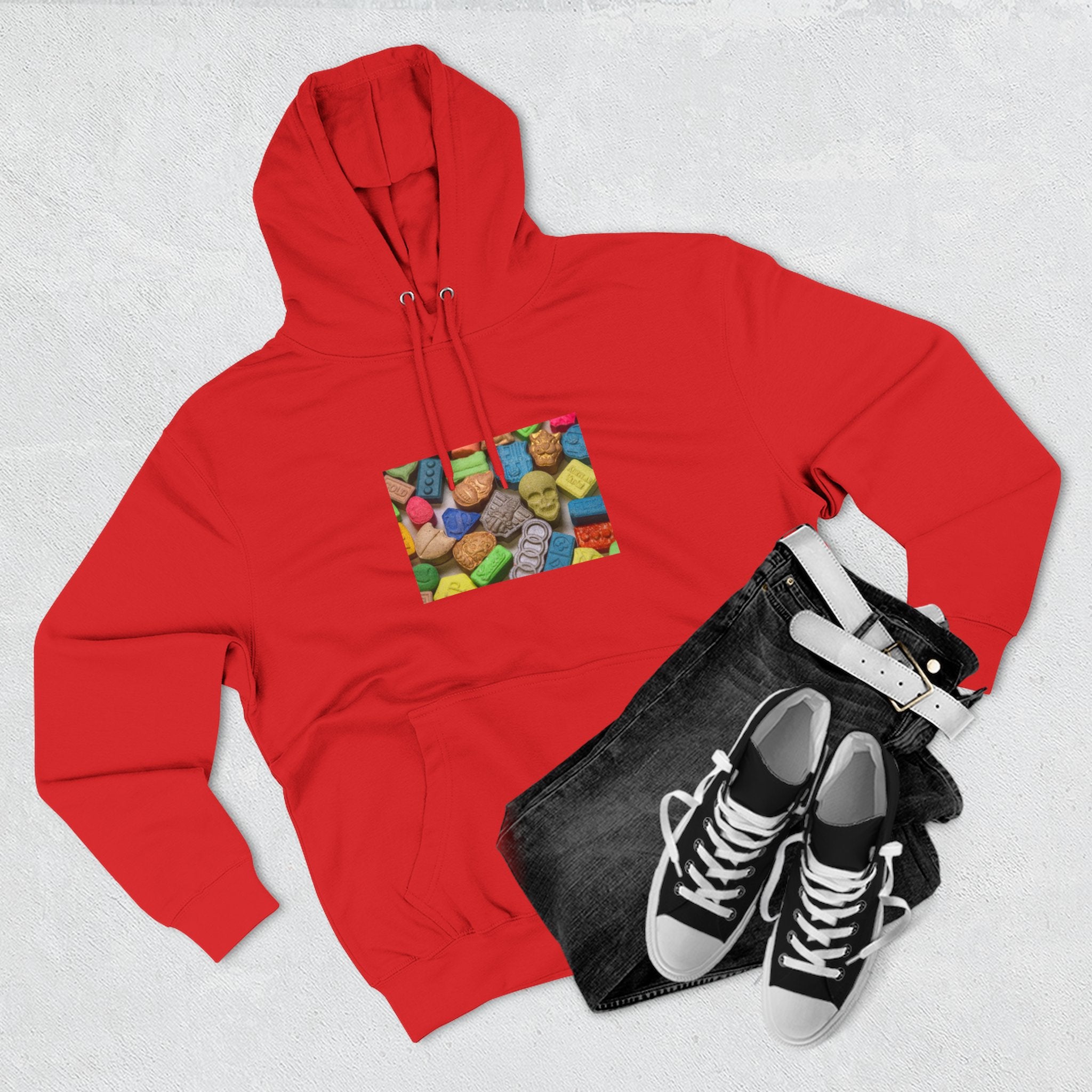 Candy Collage Hoodie — Colorful Retro Candy Graphic Pullover