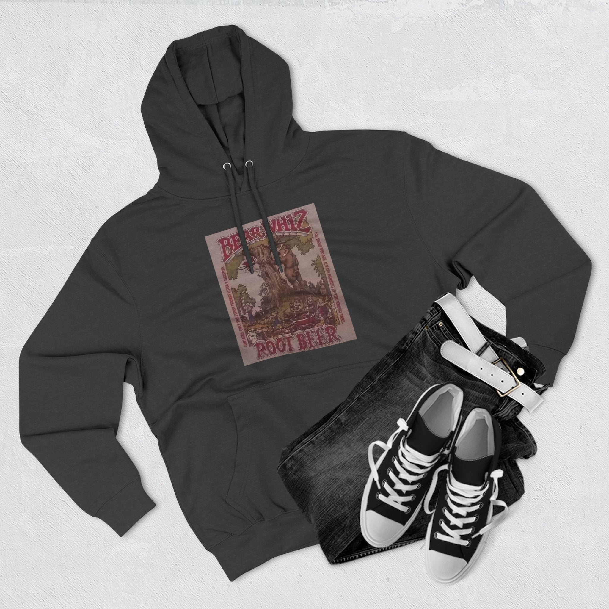 Bear Whiz Beer RootBeer  Vintage Label Hoodie — Retro Beverage Graphic Fleece Pullover