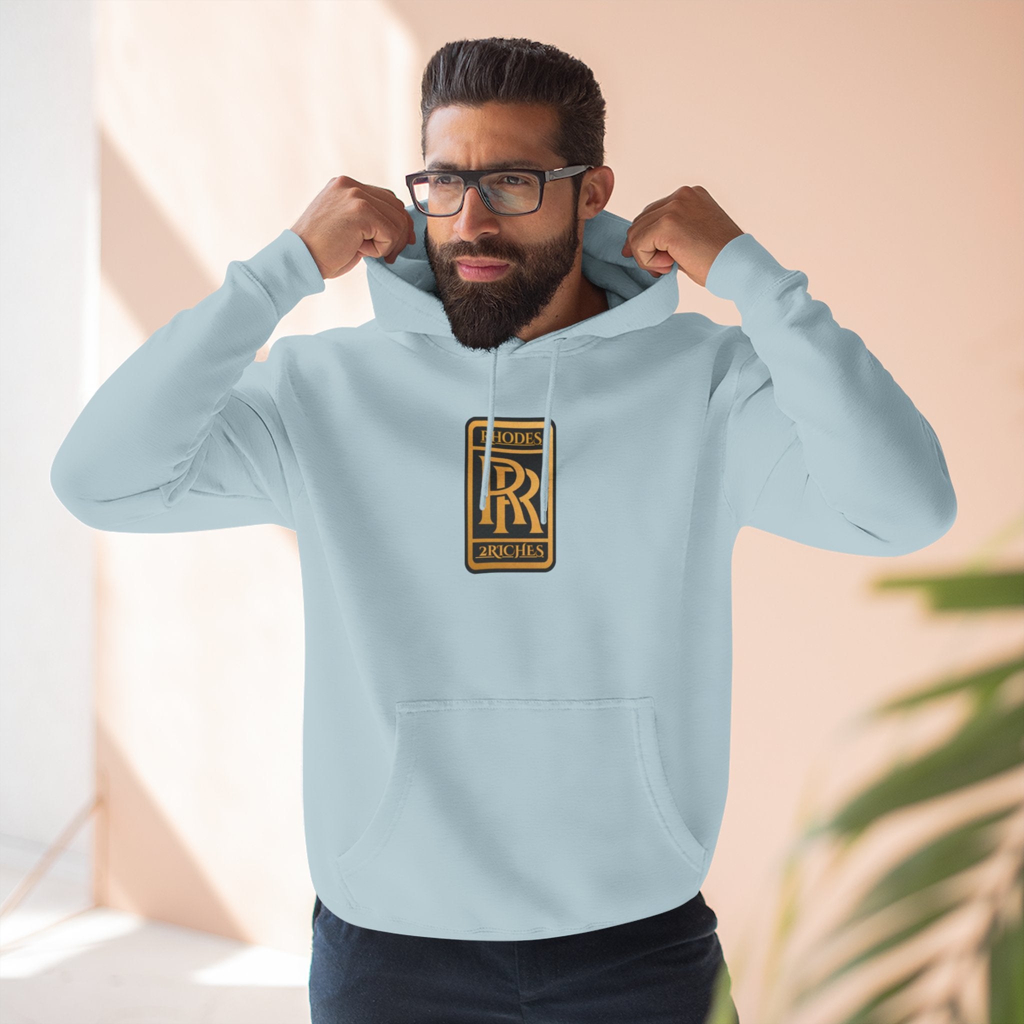 RHODES 2 RICHES  Luxury Monogram Hoodie — Gold RR Crest Fleece Pullover