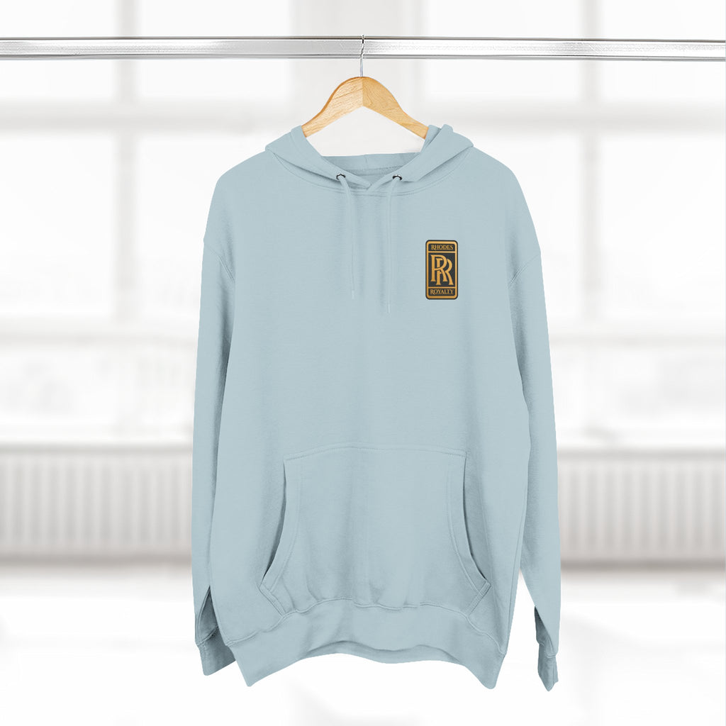 Rhodes Royalty RR Patch Hoodie — Three-Panel Fleece Hooded Sweatshirt