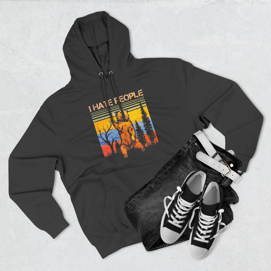 I Hate People Beer Bear Hoodie - comedy fun Retro Sunset Nature Graphic Pullover