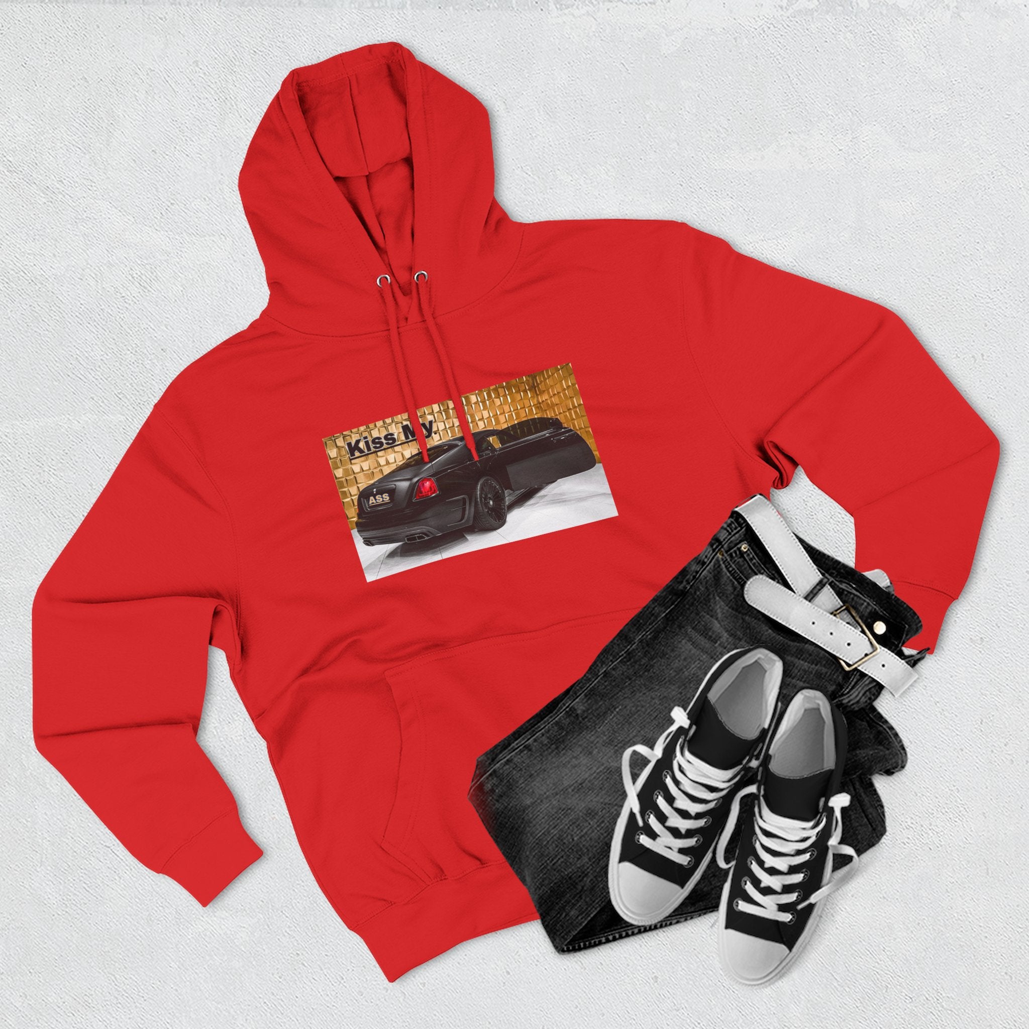 Kiss My  License plate Hoodie — Graphic Black Car Music Lover Pullover
