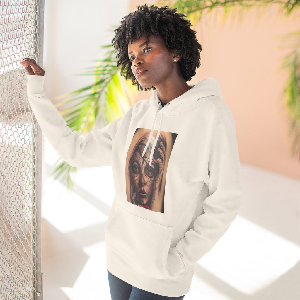 Girl Friends of the Dead Hoodie — Surreal Face Art Three-Panel Graphic Hoodie