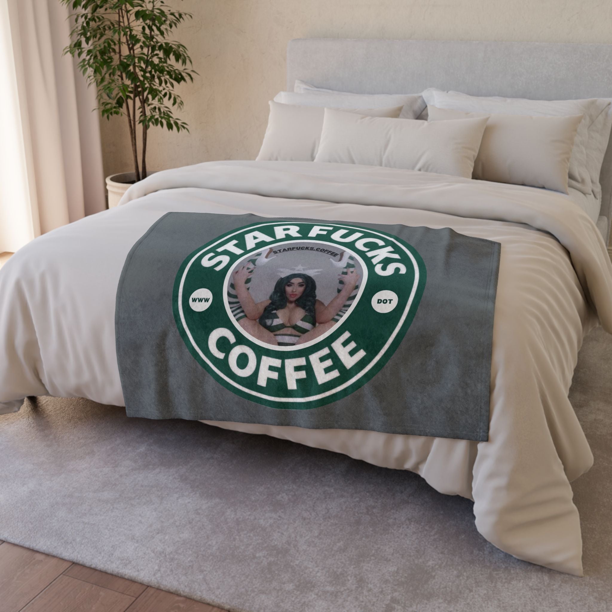 StarFucks.Coffee Plush Throw-Graphic Coffee Logo Blanket