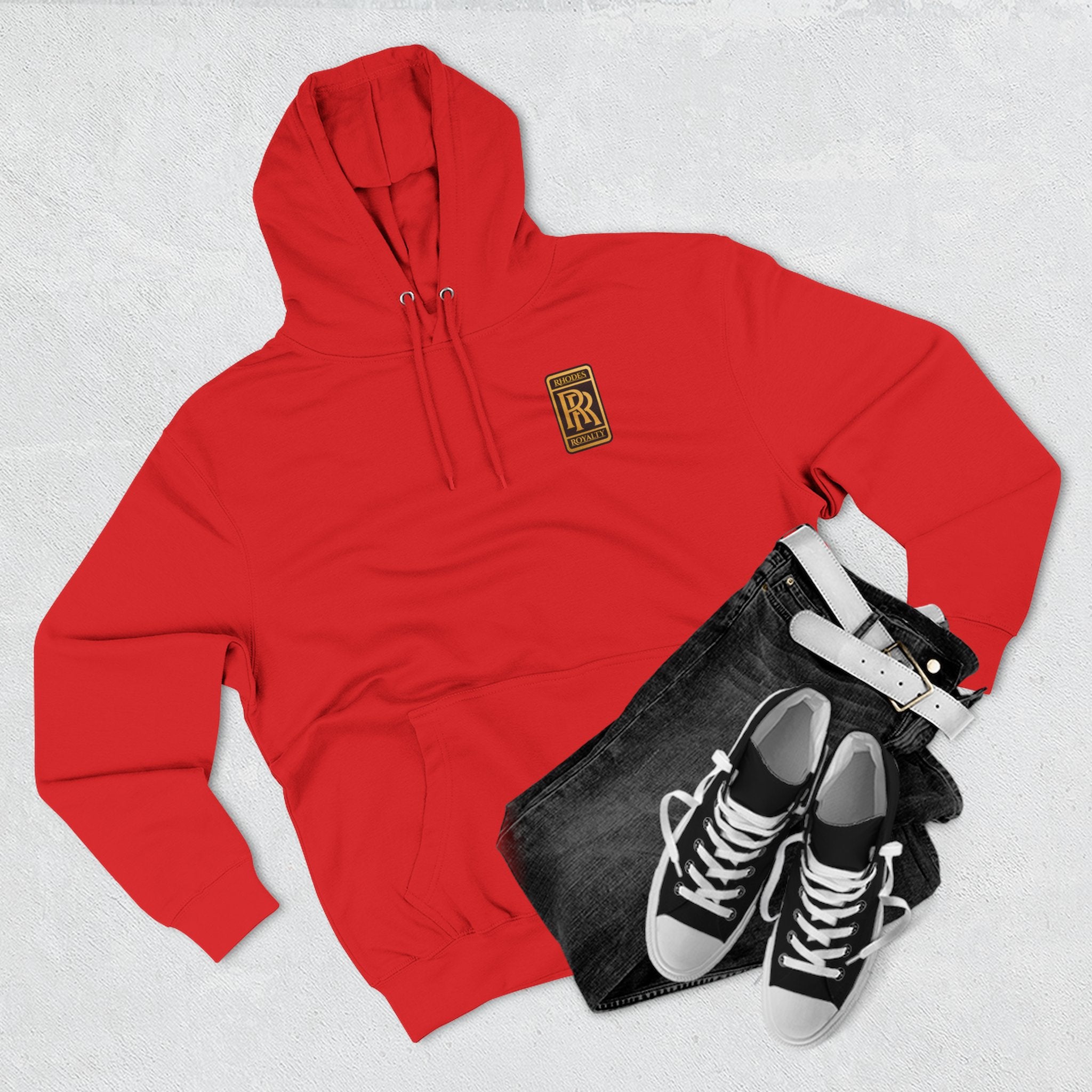 Rhodes Royalty RR Patch Hoodie — Three-Panel Fleece Hooded Sweatshirt