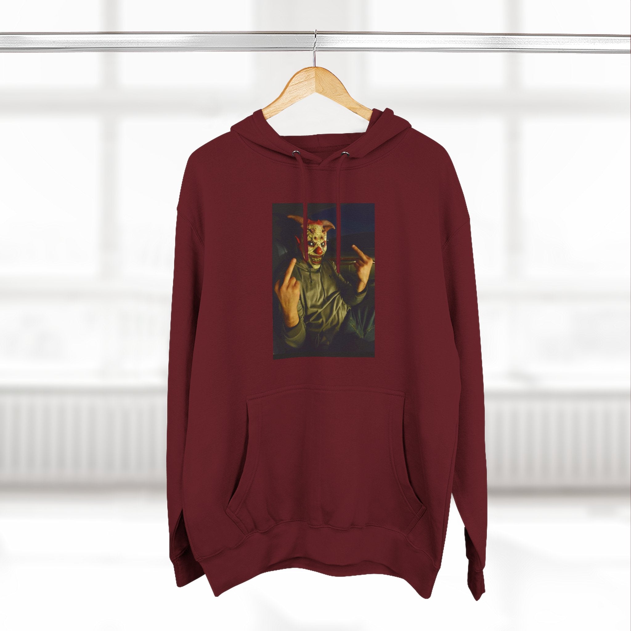 Scare Me Graphic Hoodie — Dark Art Portrait with Hand Gesture Print