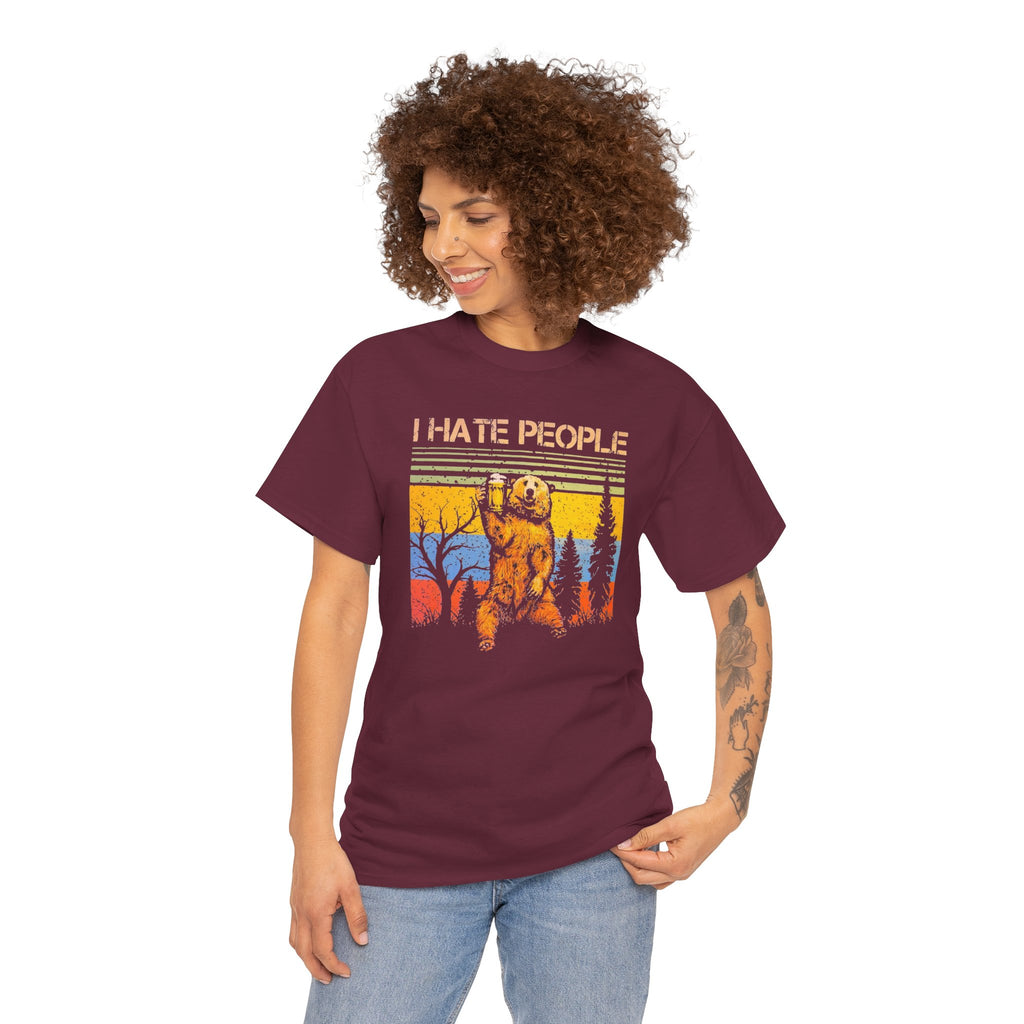 I Hate People Bear T‑Shirt — Retro Forest Graphic Tee
