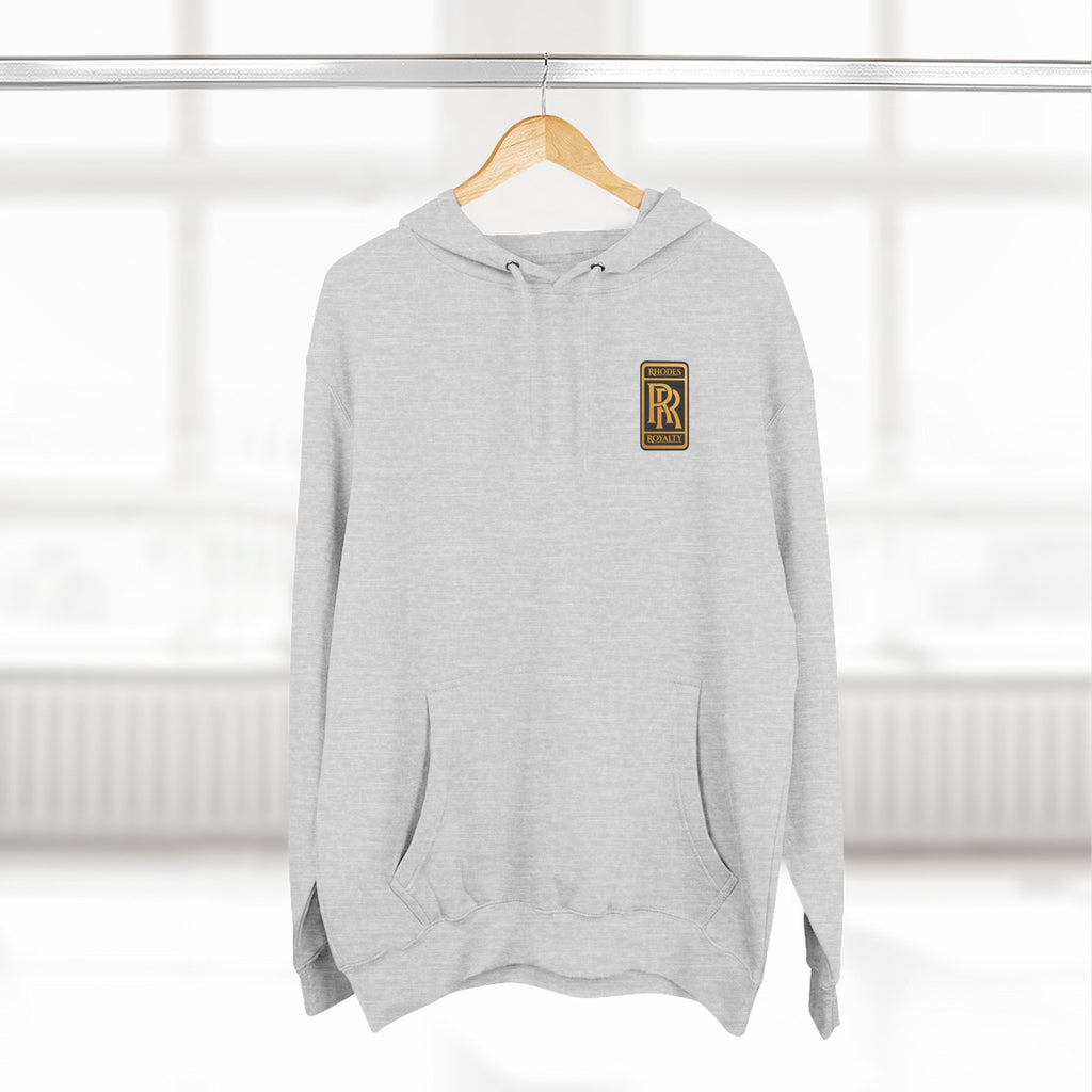 Rhodes Royalty RR Patch Hoodie — Three-Panel Fleece Hooded Sweatshirt