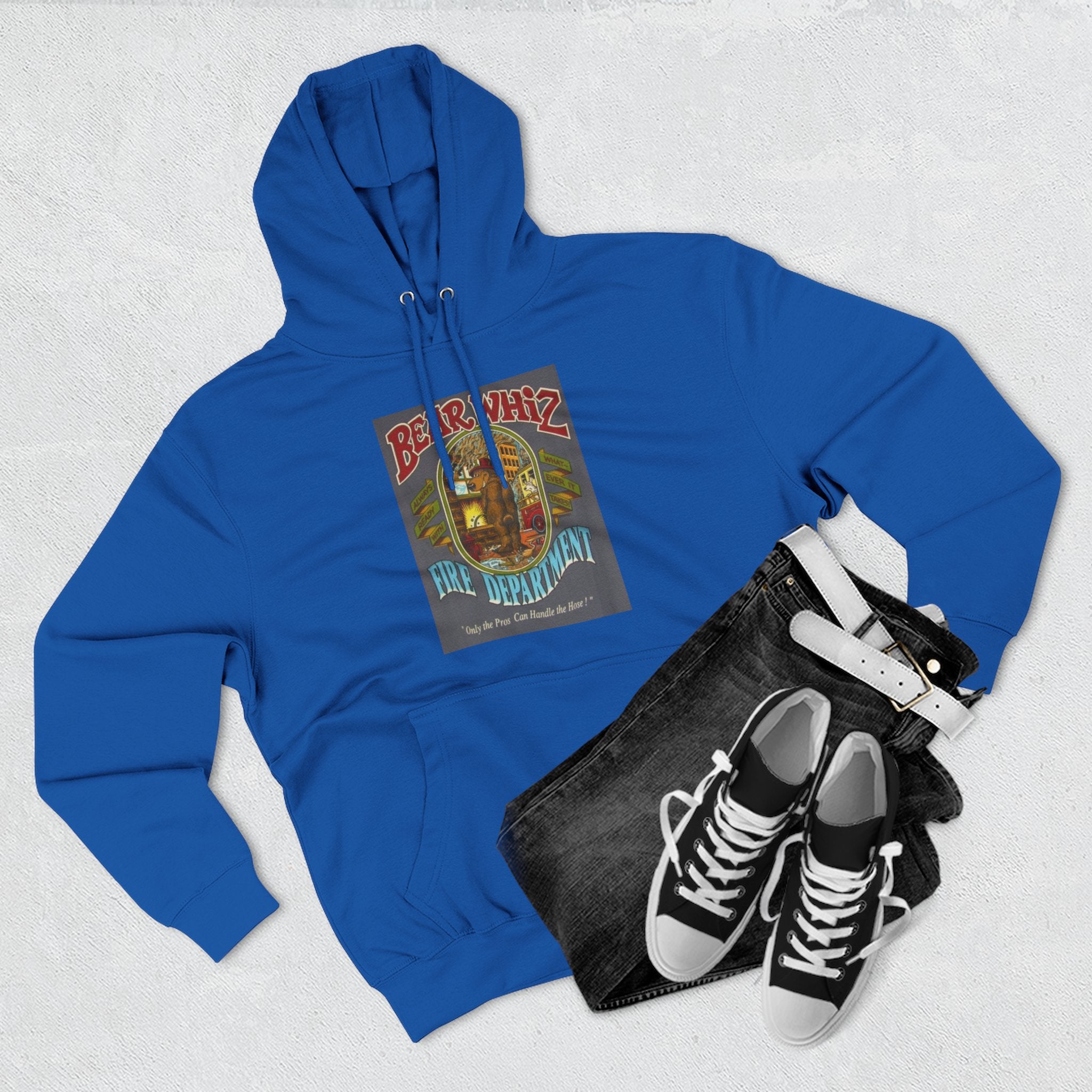 Bear Whiz Fire Department Hoodie — Vintage Bear Whiz Three-Panel Design