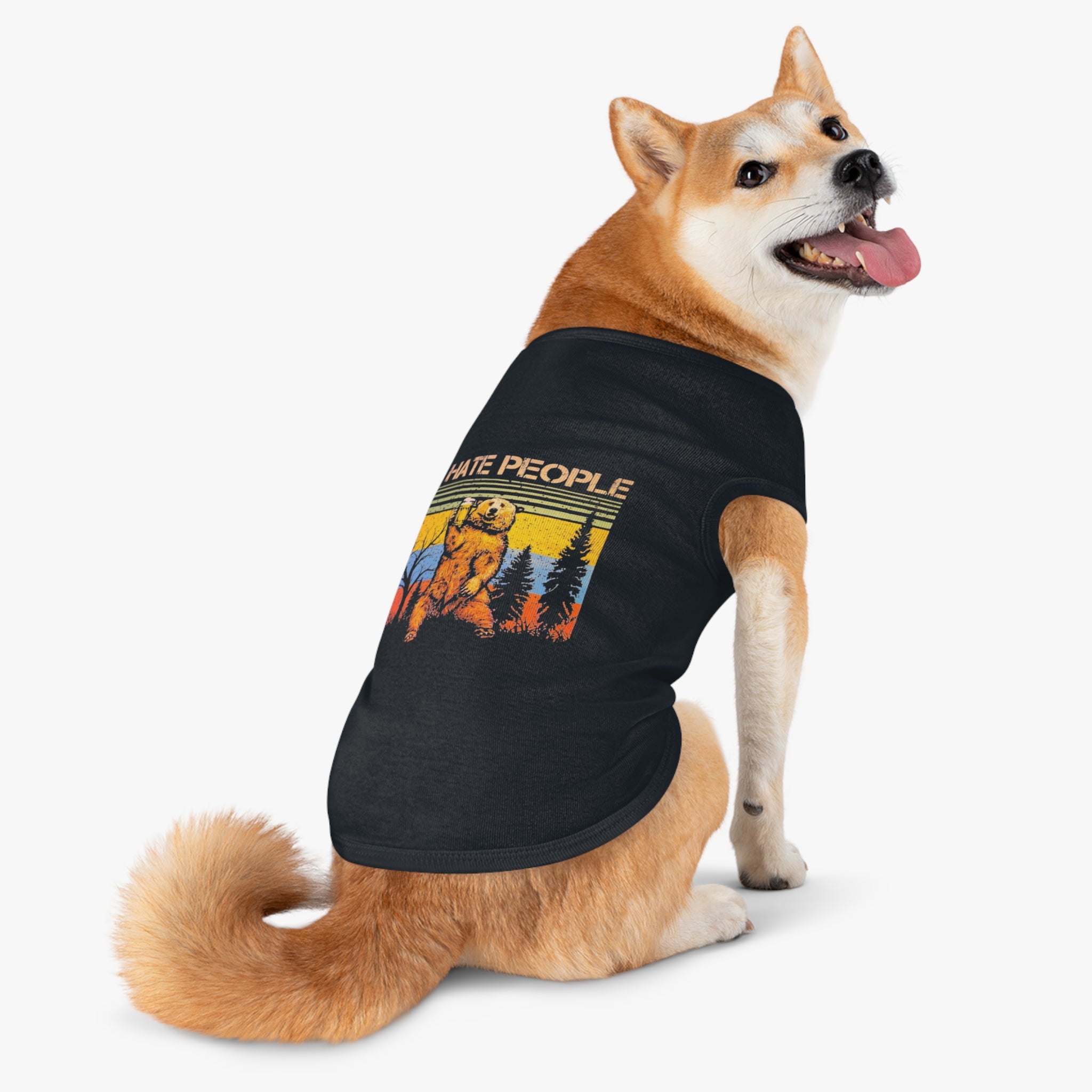 I Hate People Bear Pet Tank Top - Funny Retro Forest Dog Shirt