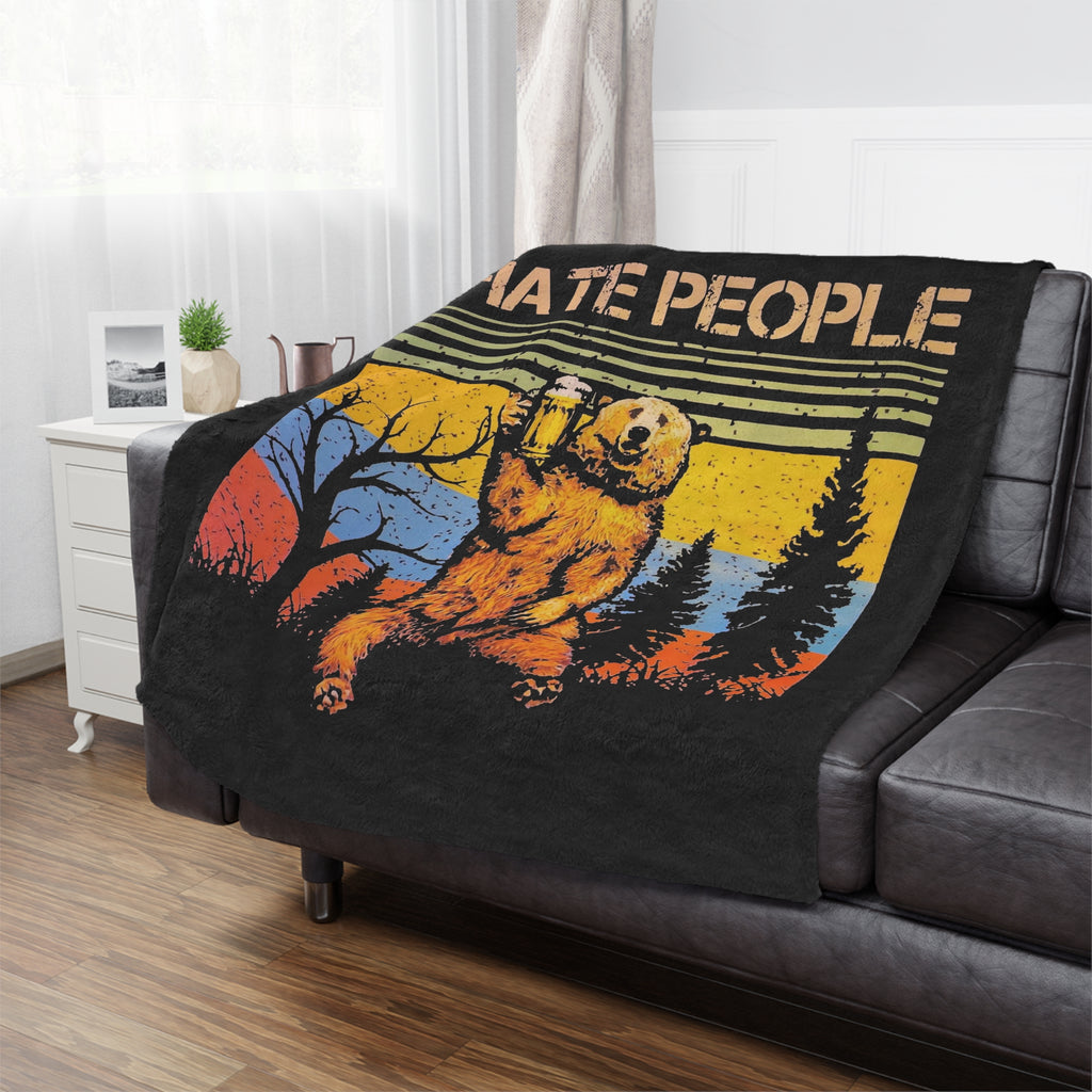 "I Hate People" Cozy Throw for Introverts & Cabin Vibes cozy comfort sleep trendy modern statement- Minky Blanket — Retro Bear