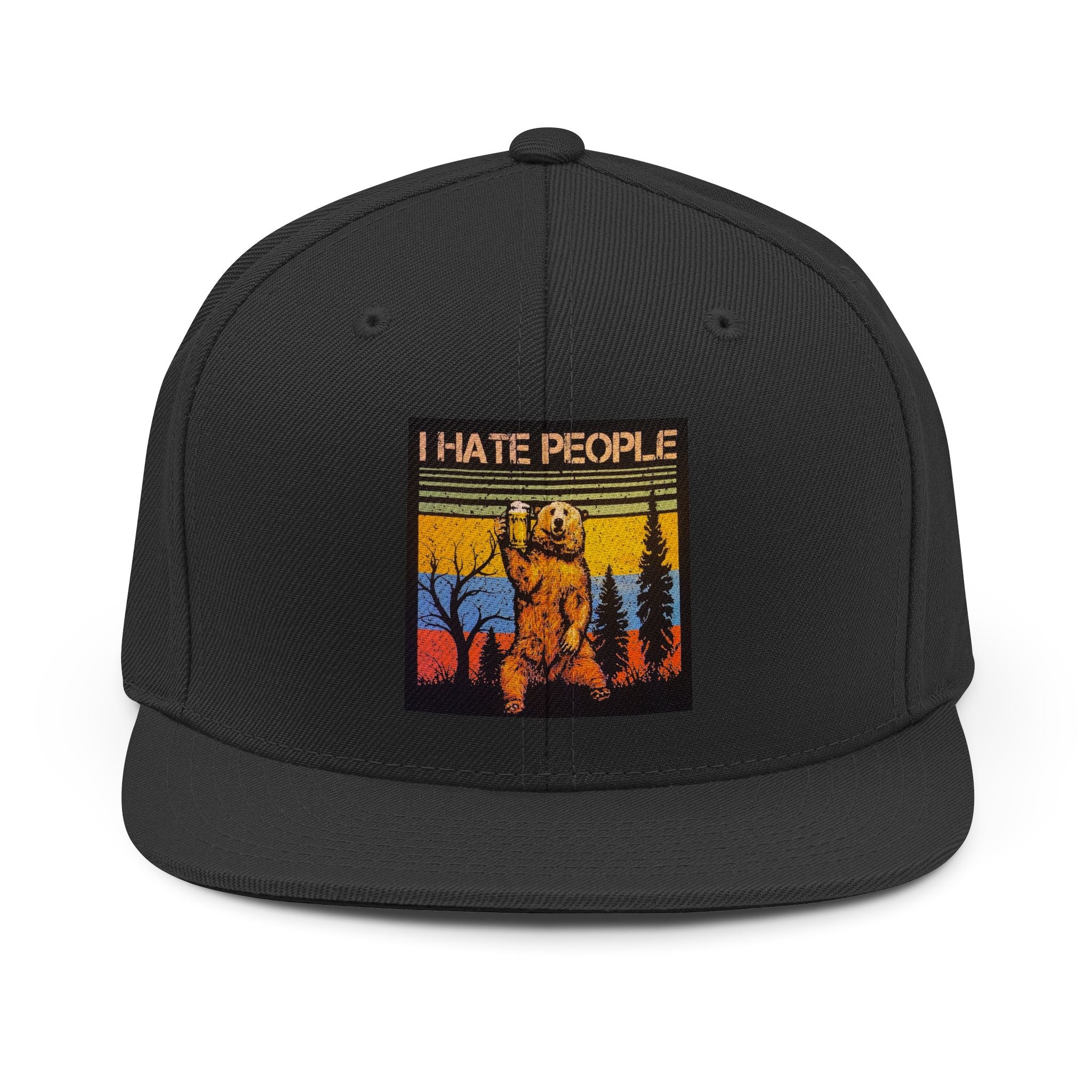 Snapback Hat — Vintage Bear "I Hate People" Patch fun comedy statement vibe feeling