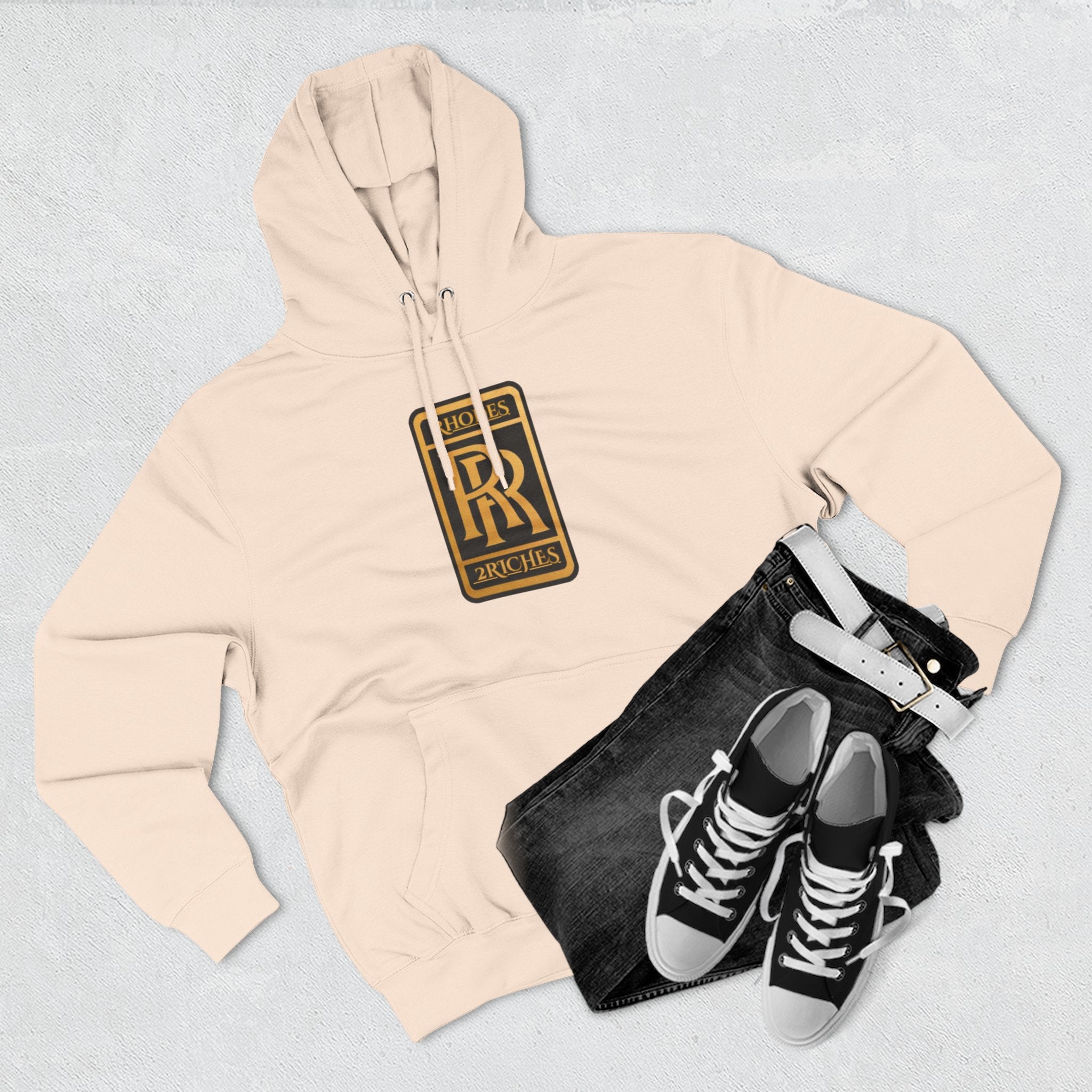 RHODES 2 RICHES Heritage RR Gold Emblem Hoodie — Luxury Vintage Logo Fleece