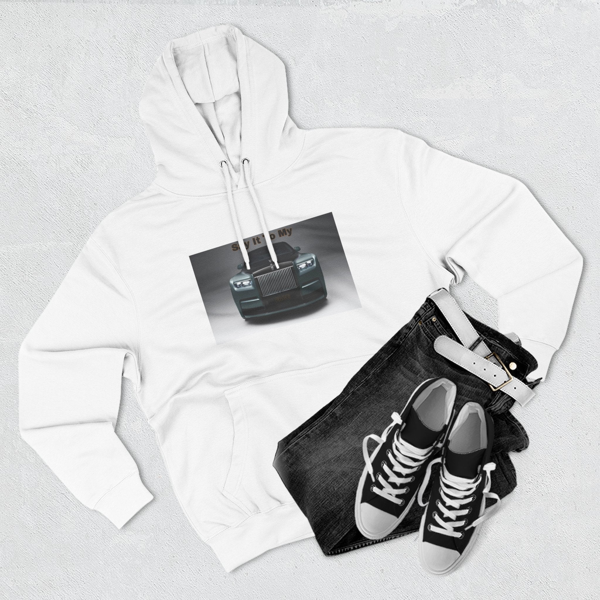 Say It To My Face RR-Style Three-Panel Fleece Sweatshirt- Luxury Car Front Graphic Hoodie —