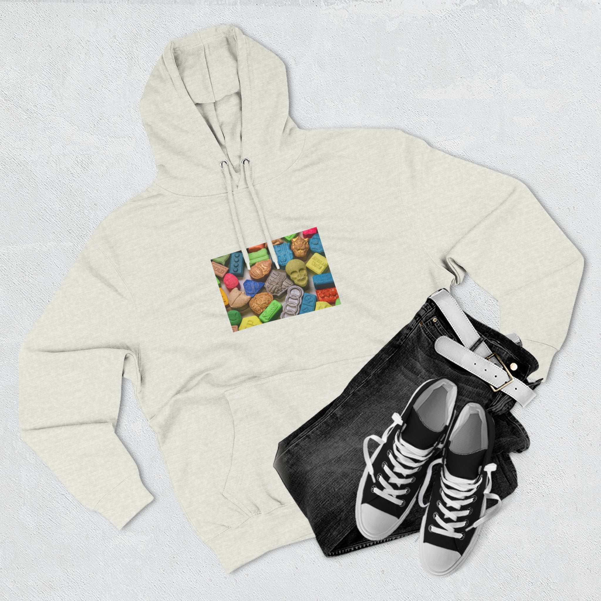 Candy Collage Hoodie — Colorful Retro Candy Graphic Pullover