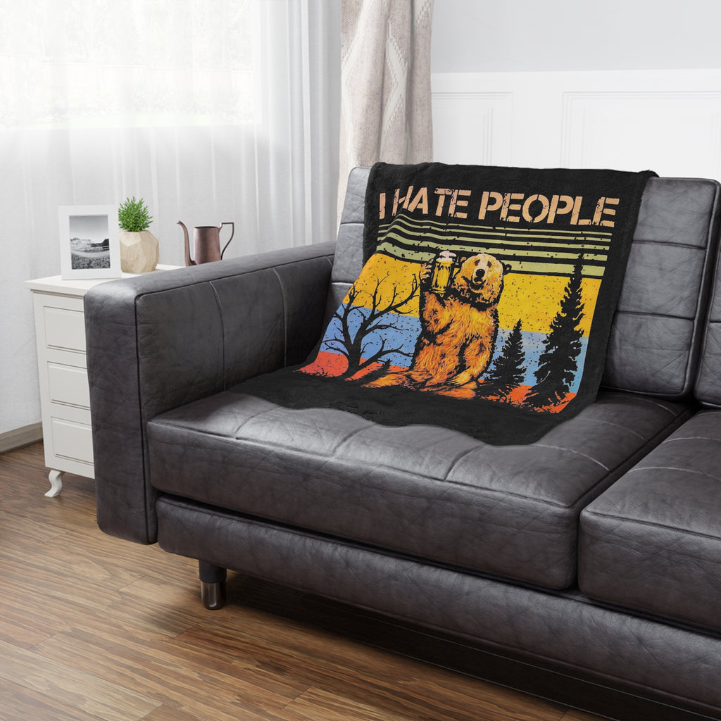 "I Hate People" Cozy Throw for Introverts & Cabin Vibes cozy comfort sleep trendy modern statement- Minky Blanket — Retro Bear