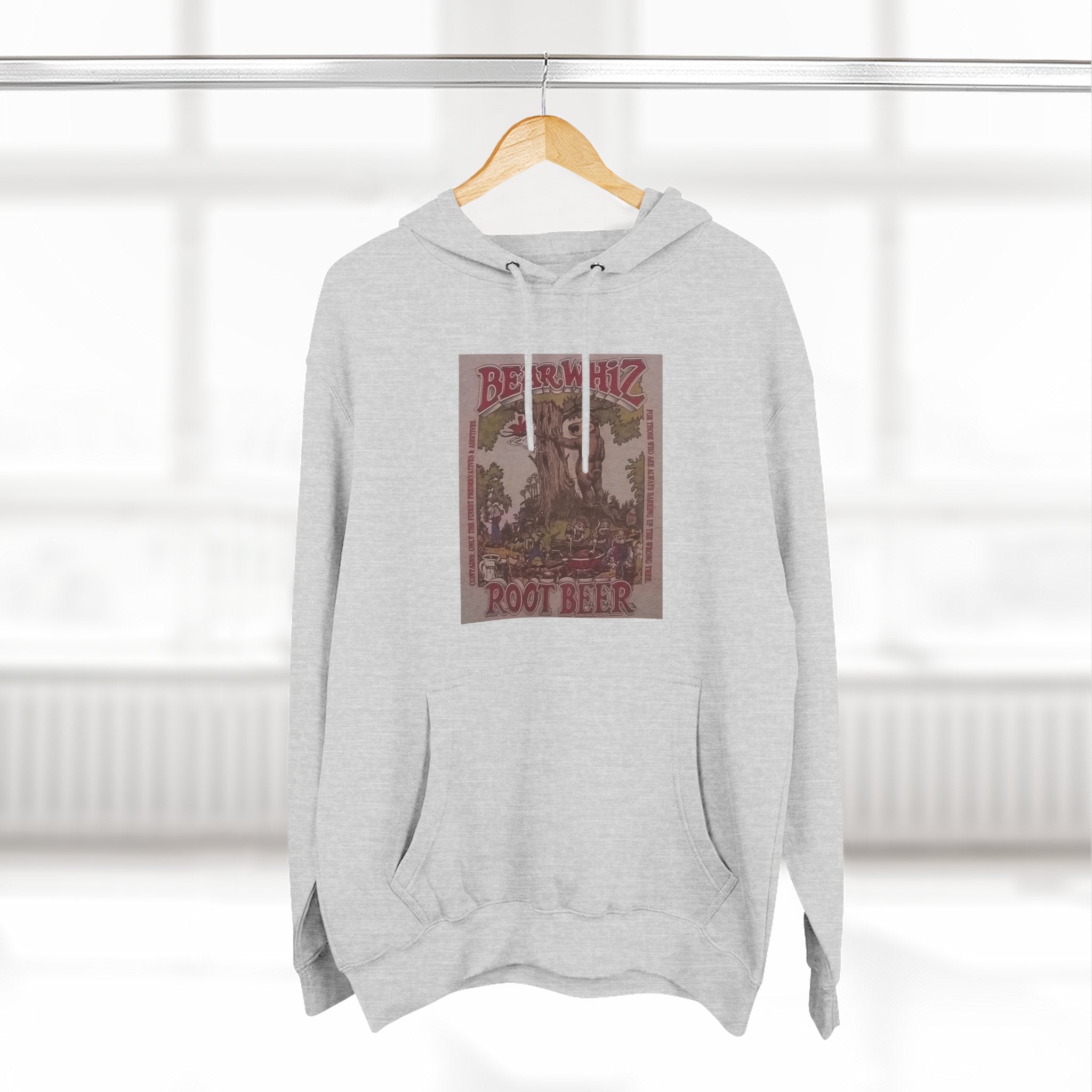 Bear Whiz Beer RootBeer  Vintage Label Hoodie — Retro Beverage Graphic Fleece Pullover