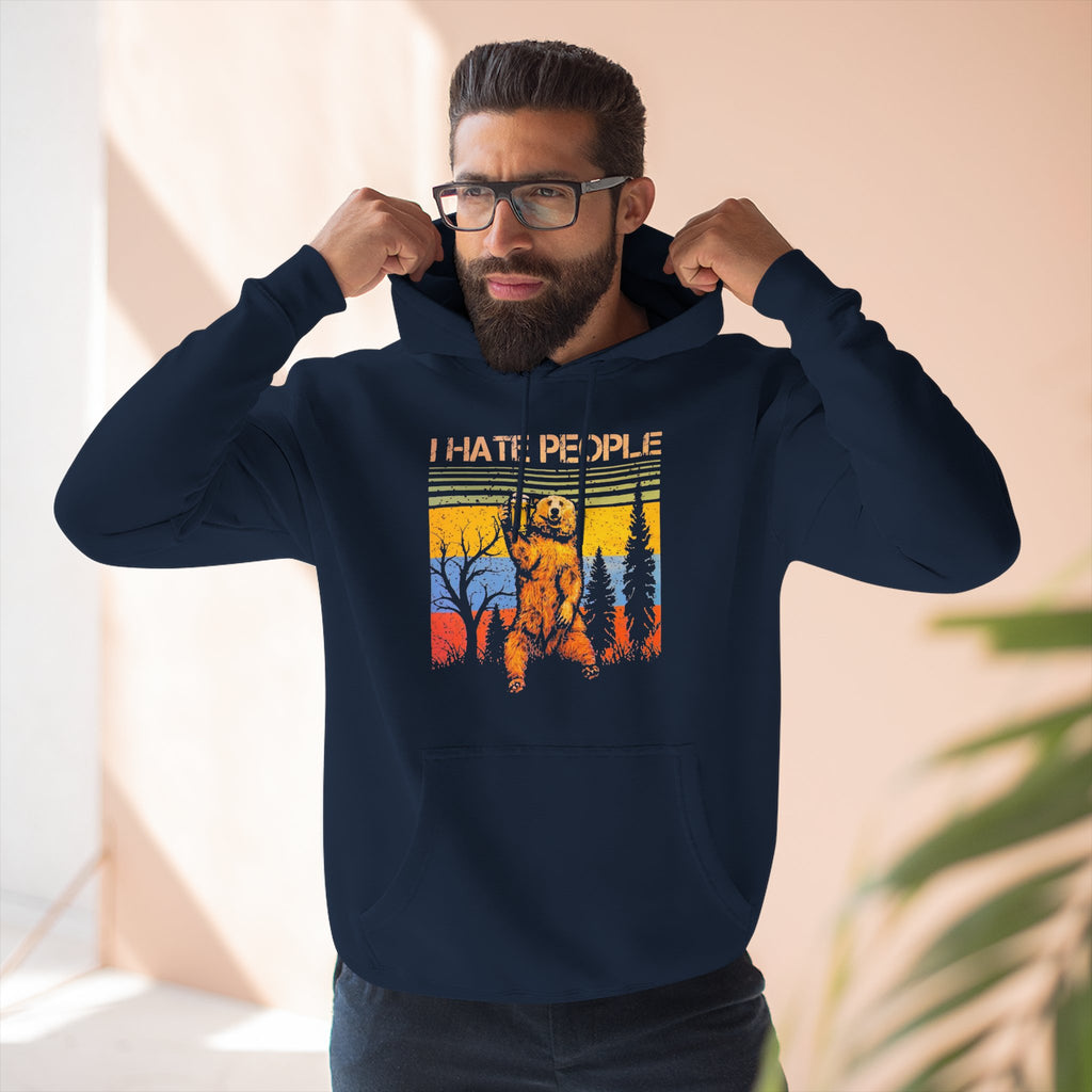 I Hate People Beer Bear Hoodie - comedy fun Retro Sunset Nature Graphic Pullover