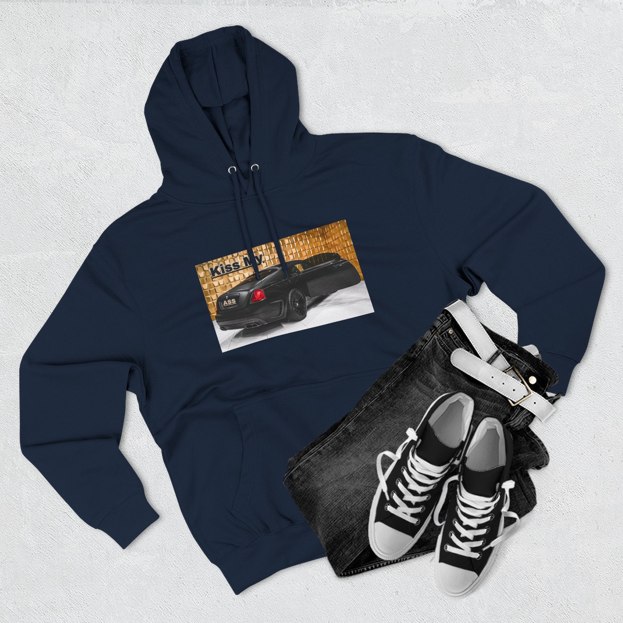 Kiss My  License plate Hoodie — Graphic Black Car Music Lover Pullover