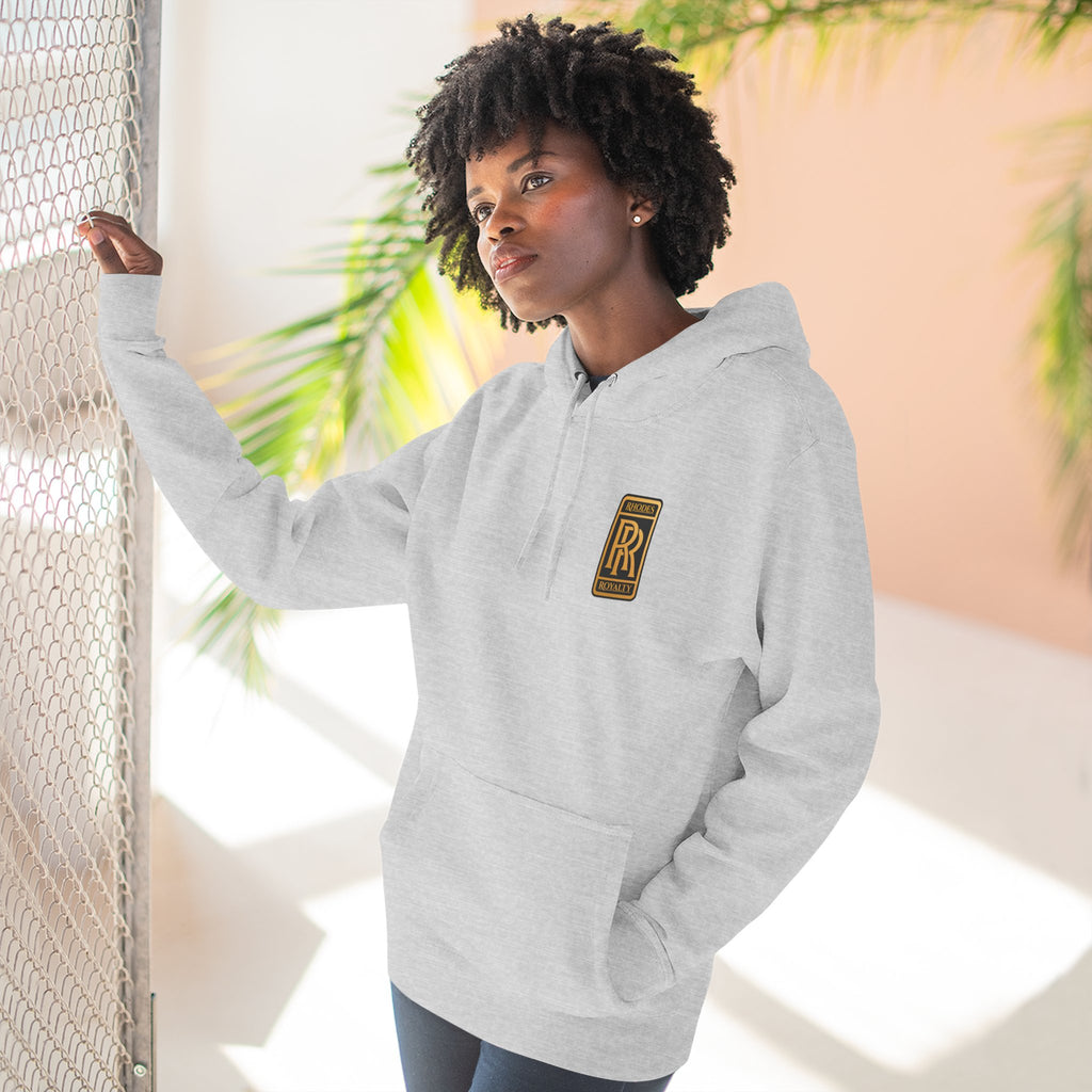 Rhodes Royalty RR Patch Hoodie — Three-Panel Fleece Hooded Sweatshirt